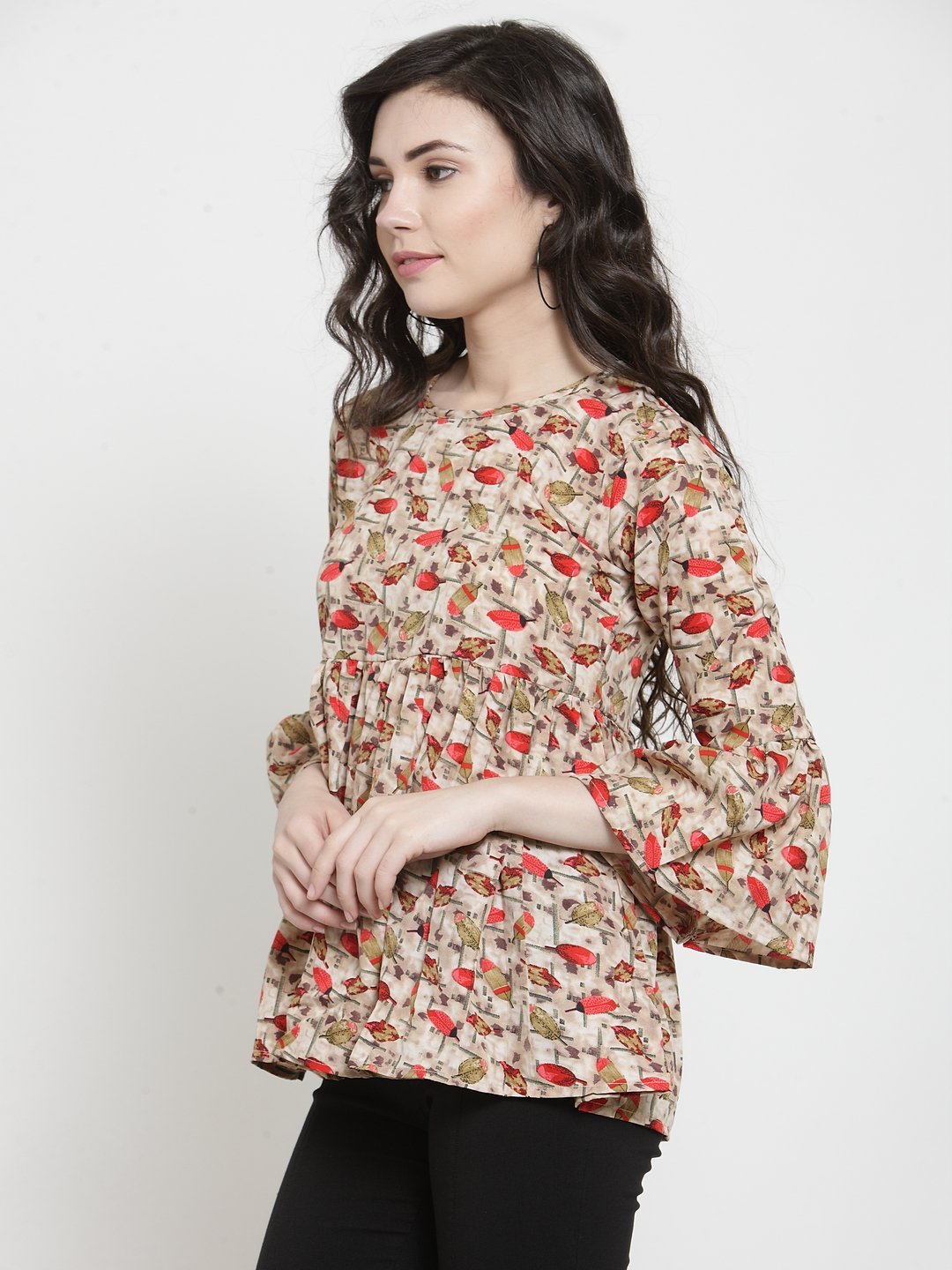 ZARVEY Casual Bell Sleeve Printed Women Multicolor Top
