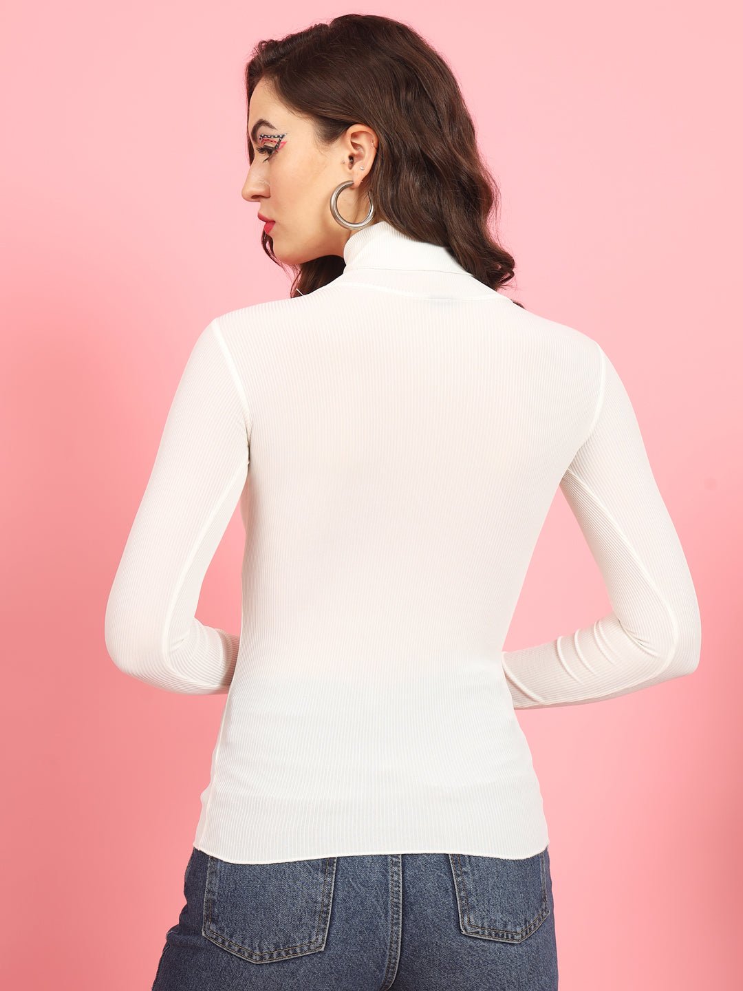 TANDUL  Women Solid High Neck White Sweater