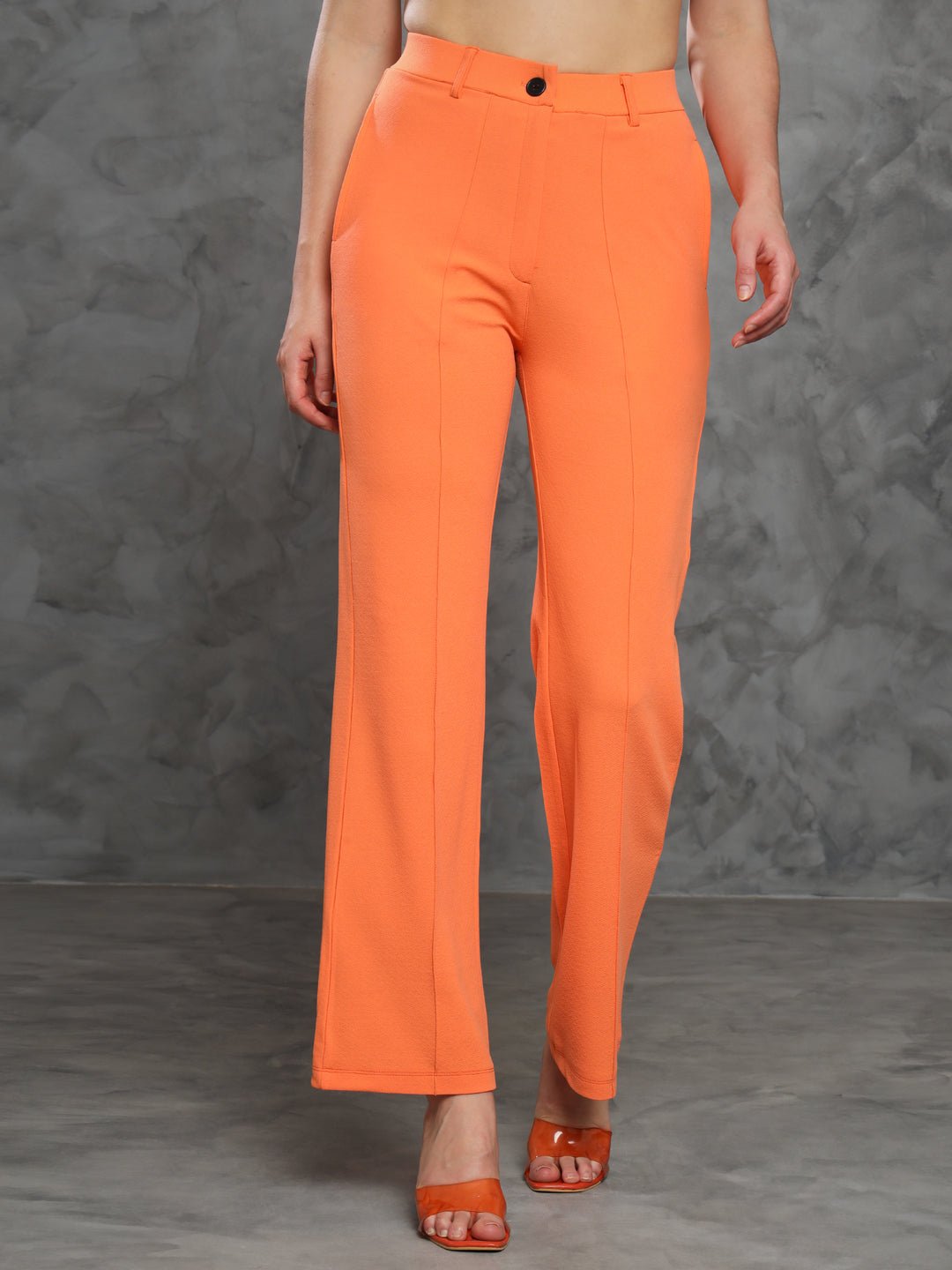 Stacked Flame Women Regular Fit Orange Lycra Trousers