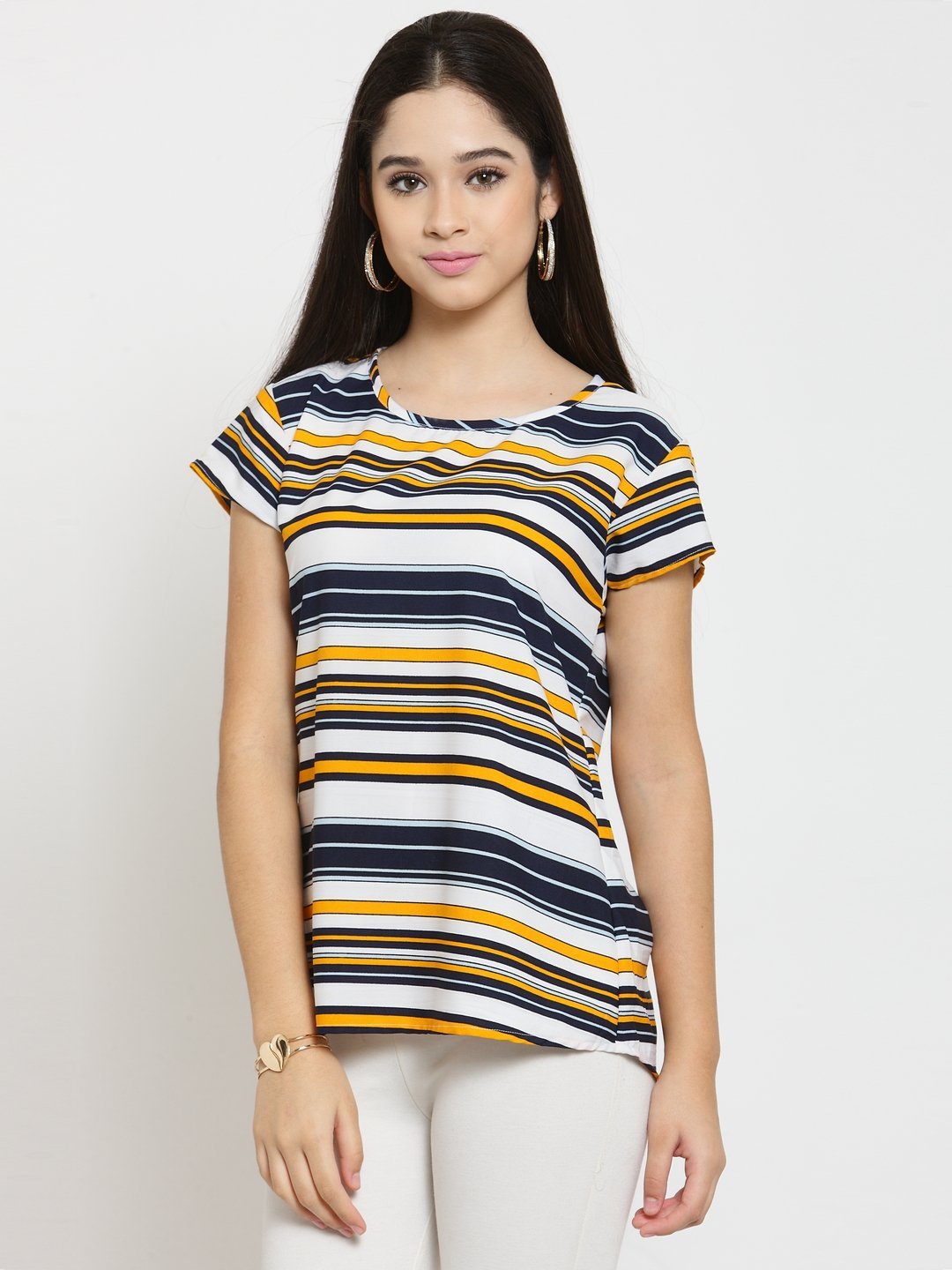 ZARVEY Casual Short Sleeve Striped Women Multicolor Top