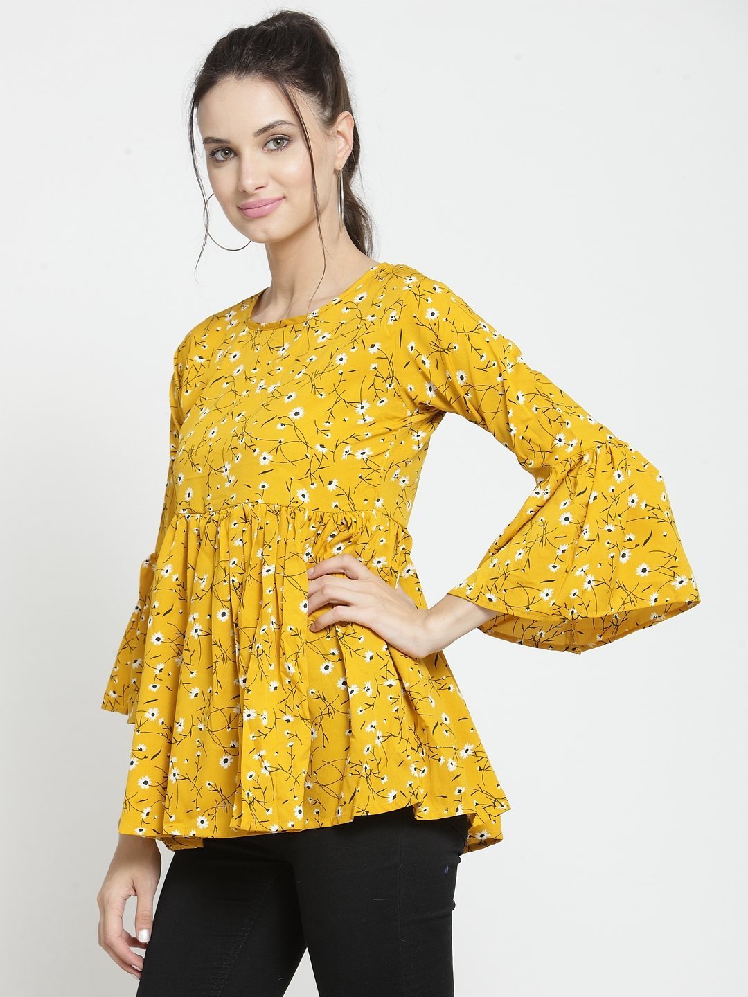 ZARVEY Casual Bell Sleeve Printed Women Multicolor Top