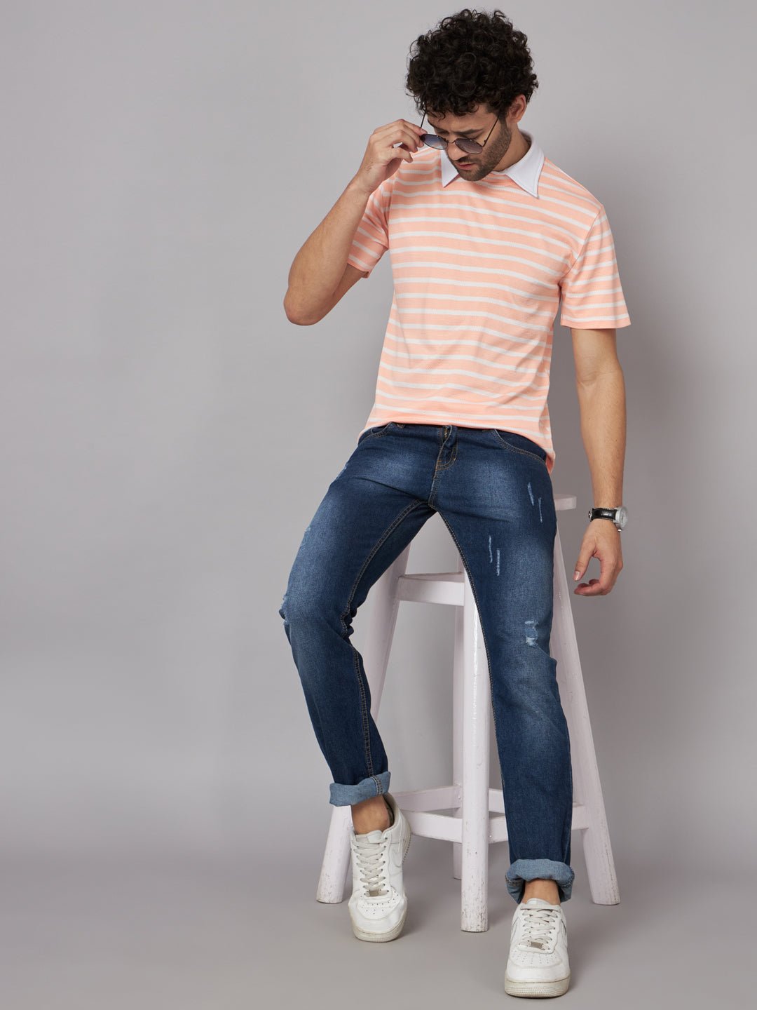 Men Printed Stylised Neck Elastane Multicolor T-Shirt