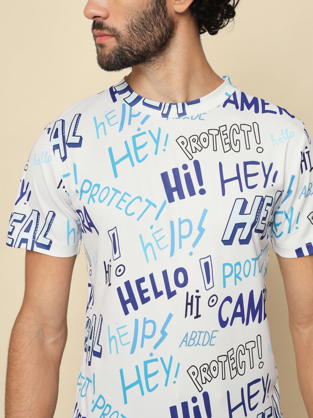 Men Typography Round Neck Polyester Multicolor T-Shirt