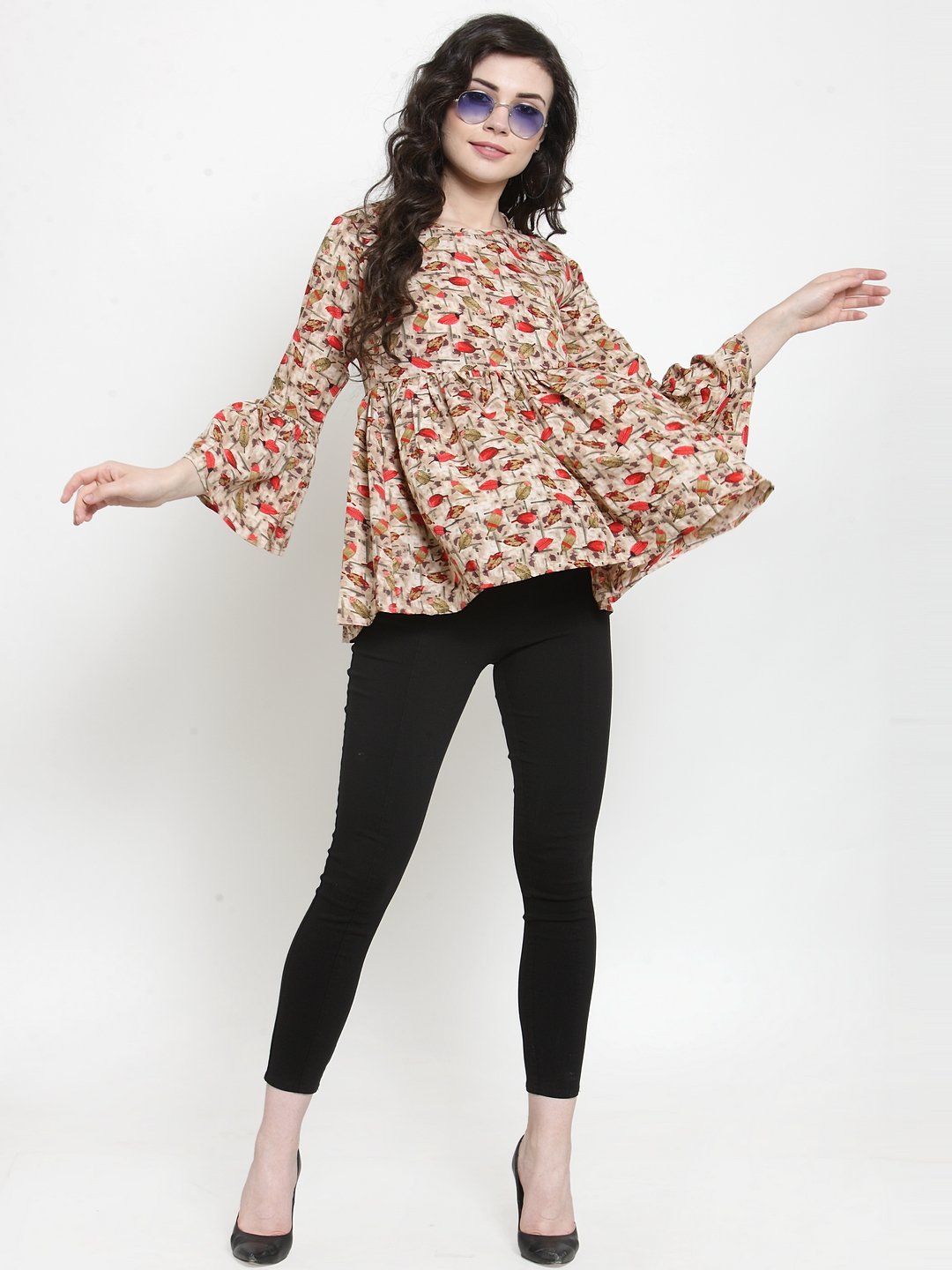 ZARVEY Casual Bell Sleeve Printed Women Multicolor Top