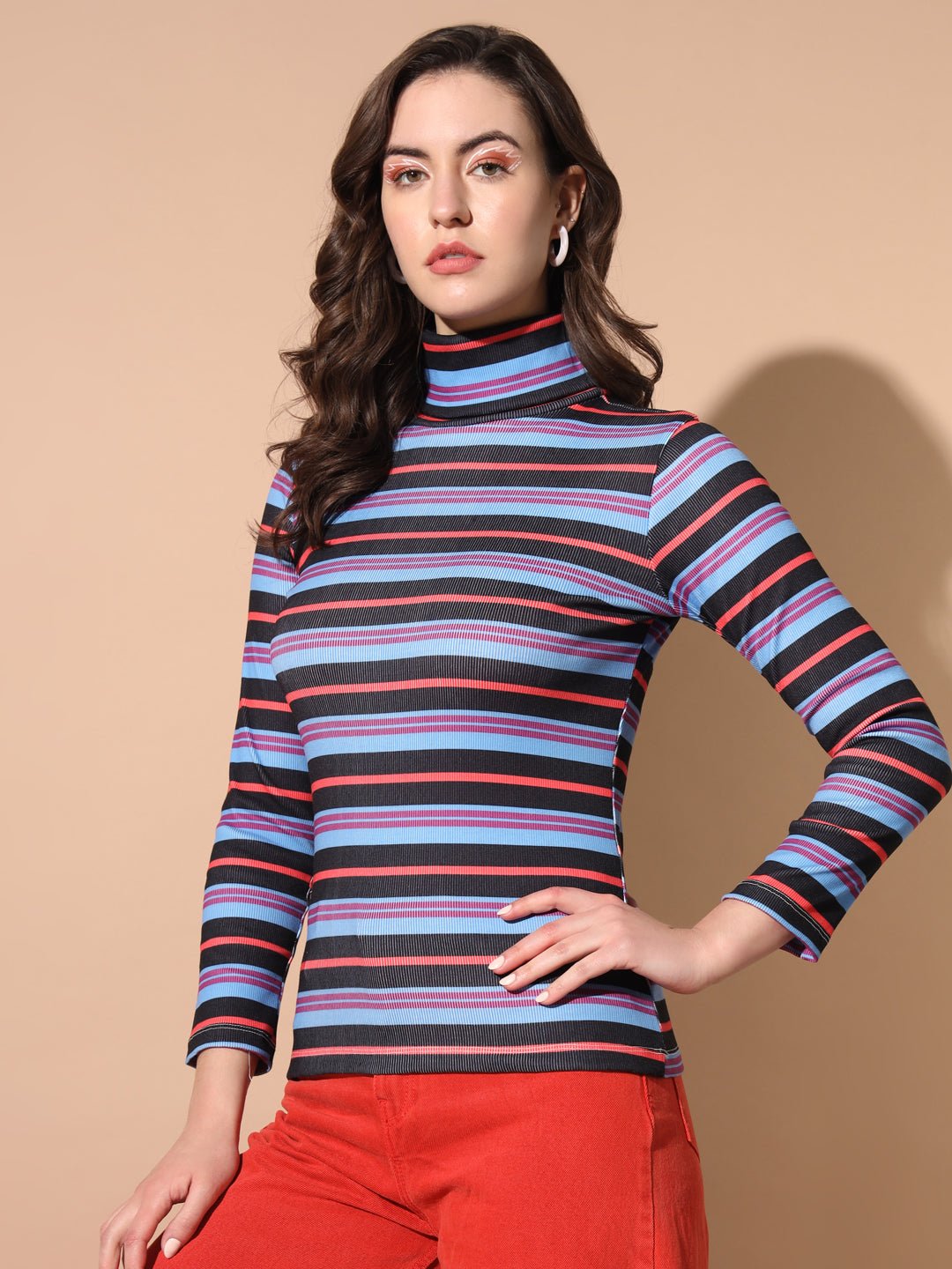 TANDUL  Women Printed High Neck Multicolor Sweater
