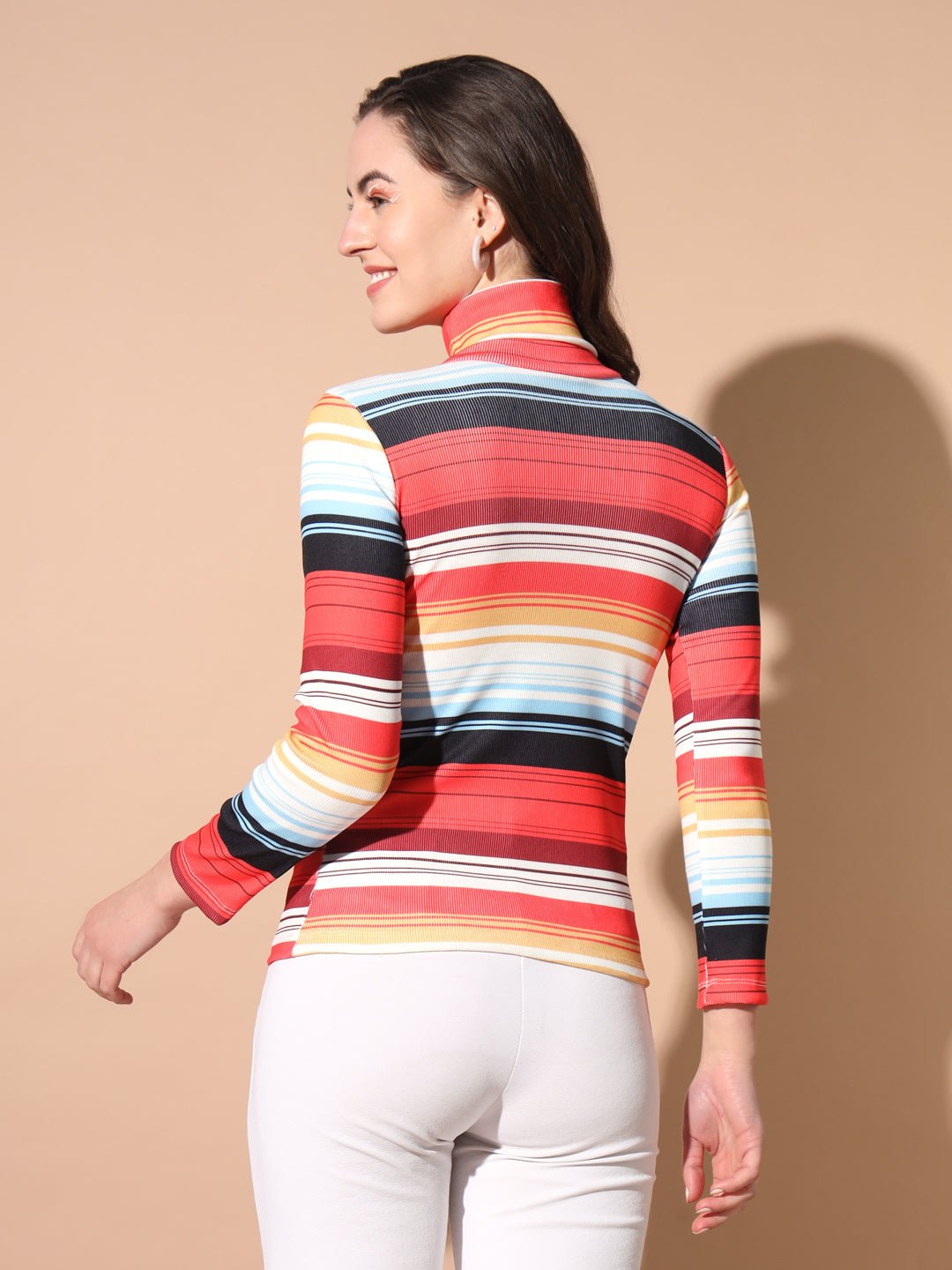 TANDUL Women Printed High Neck Multicolor Sweater
