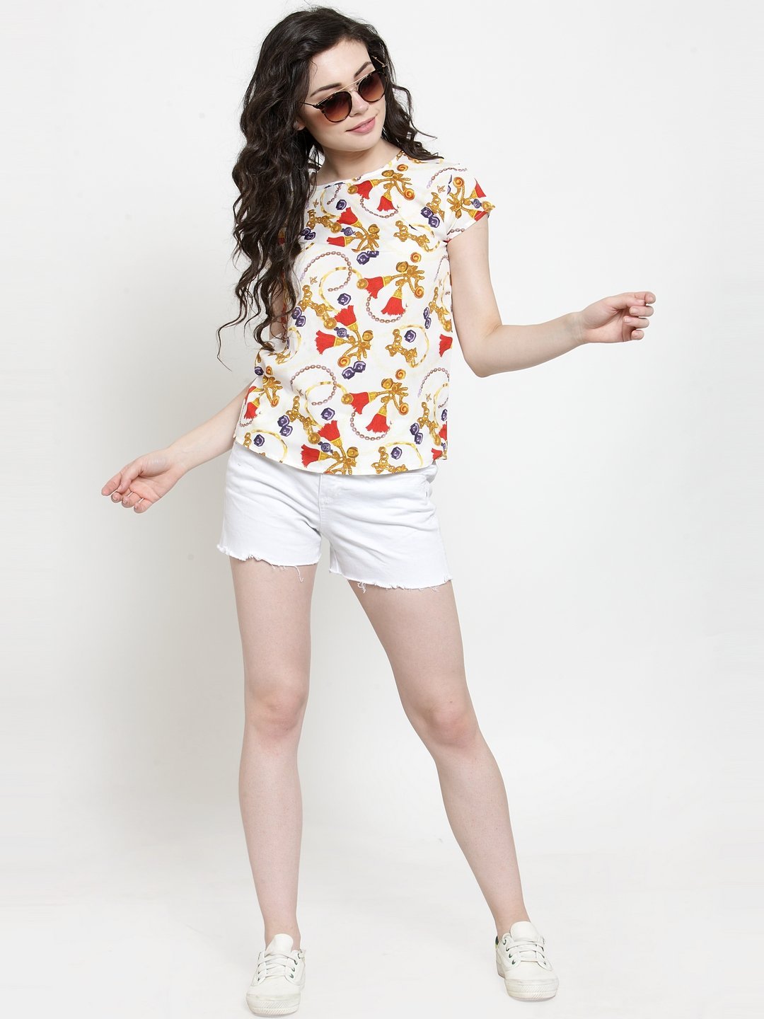 ZARVEY Casual Short Sleeve Printed Women Multicolor Top