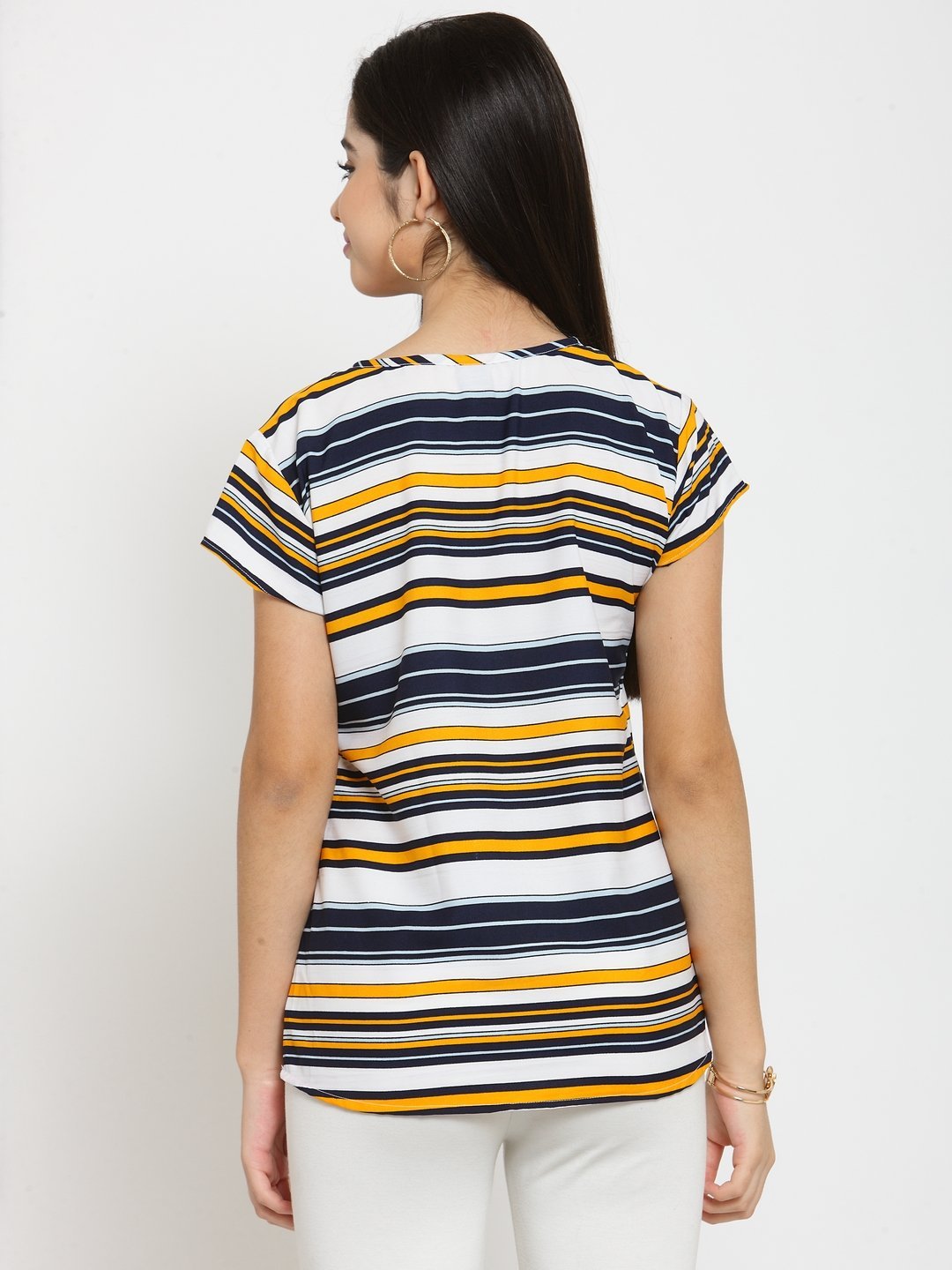 ZARVEY Casual Short Sleeve Striped Women Multicolor Top