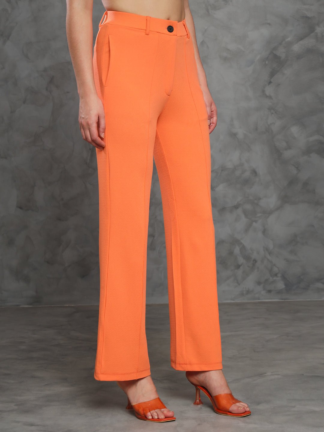 Stacked Flame Women Regular Fit Orange Lycra Trousers
