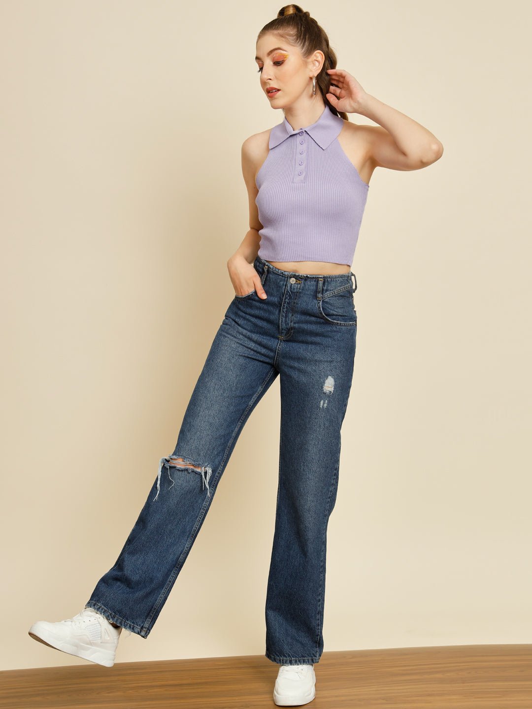 Stacked Flame Casual Regular Sleeves Solid Women Purple Top