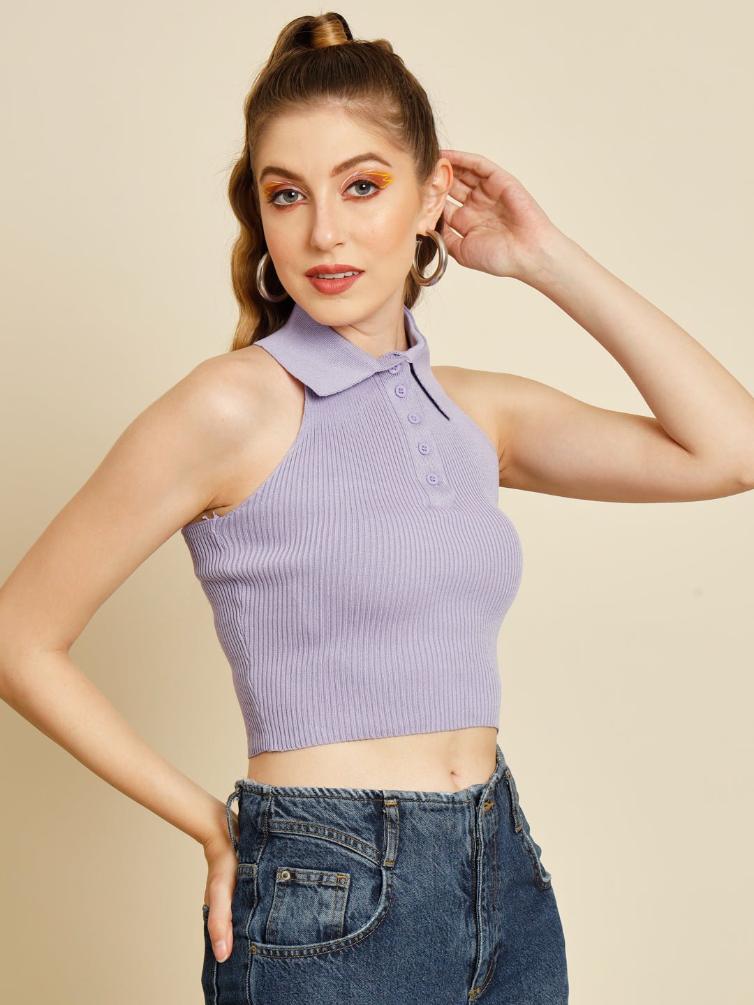 Stacked Flame Casual Regular Sleeves Solid Women Purple Top