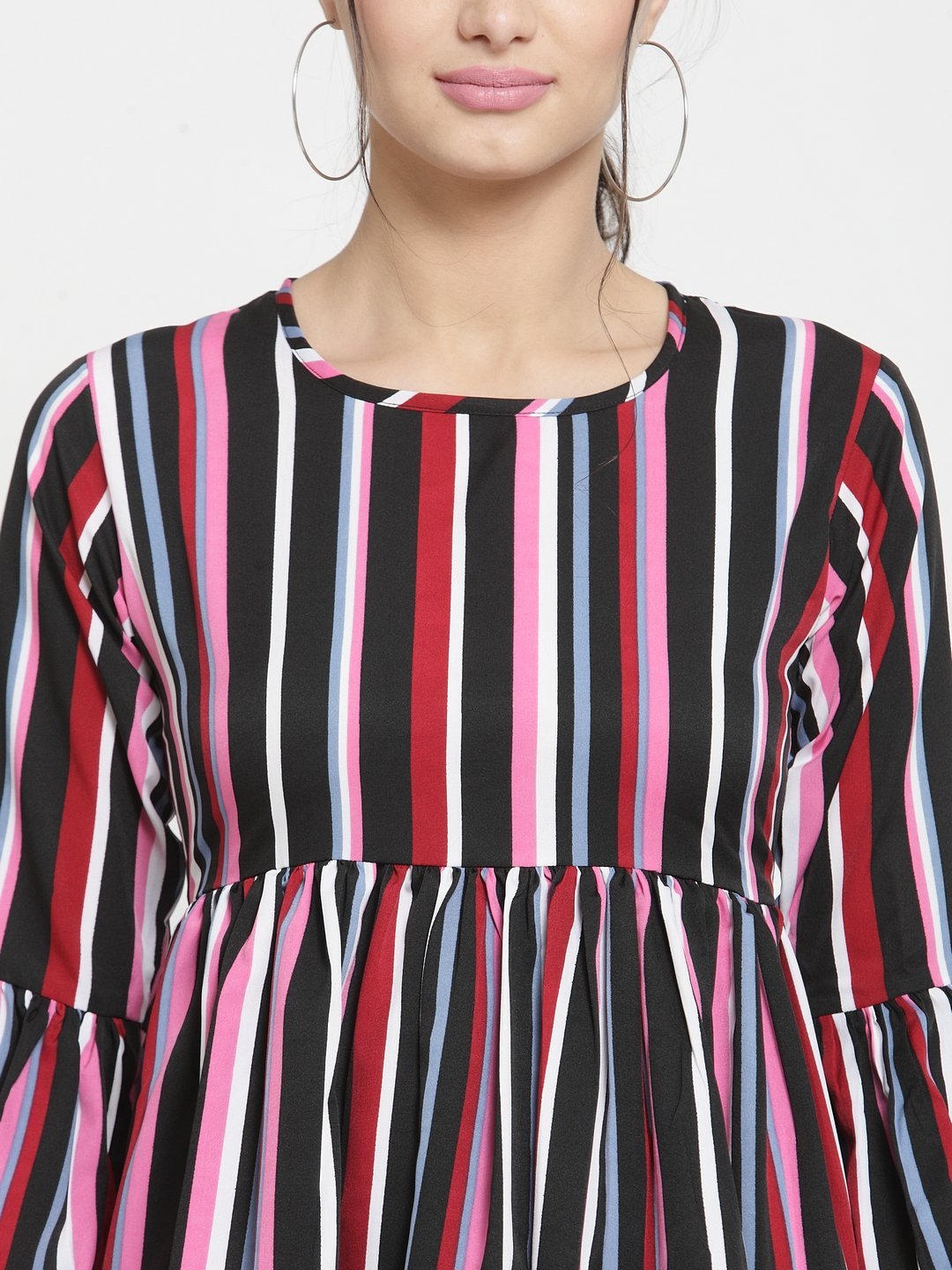 ZARVEY Casual Bell Sleeve Striped Women Multicolor Top