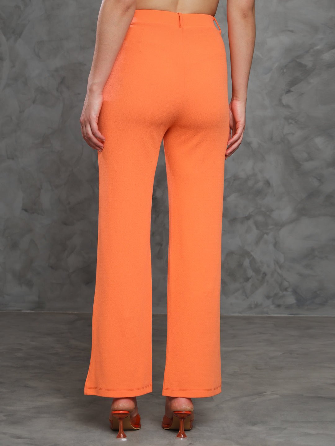 Stacked Flame Women Regular Fit Orange Lycra Trousers