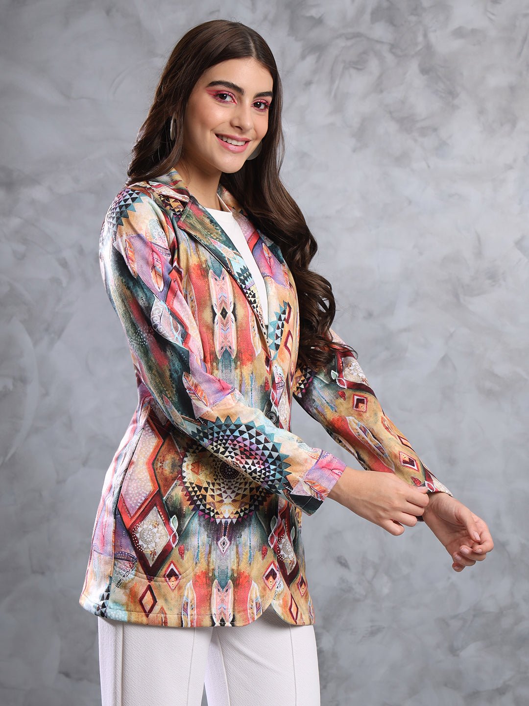 TANDUL  FLEECE BLEND Printed Coat For Women