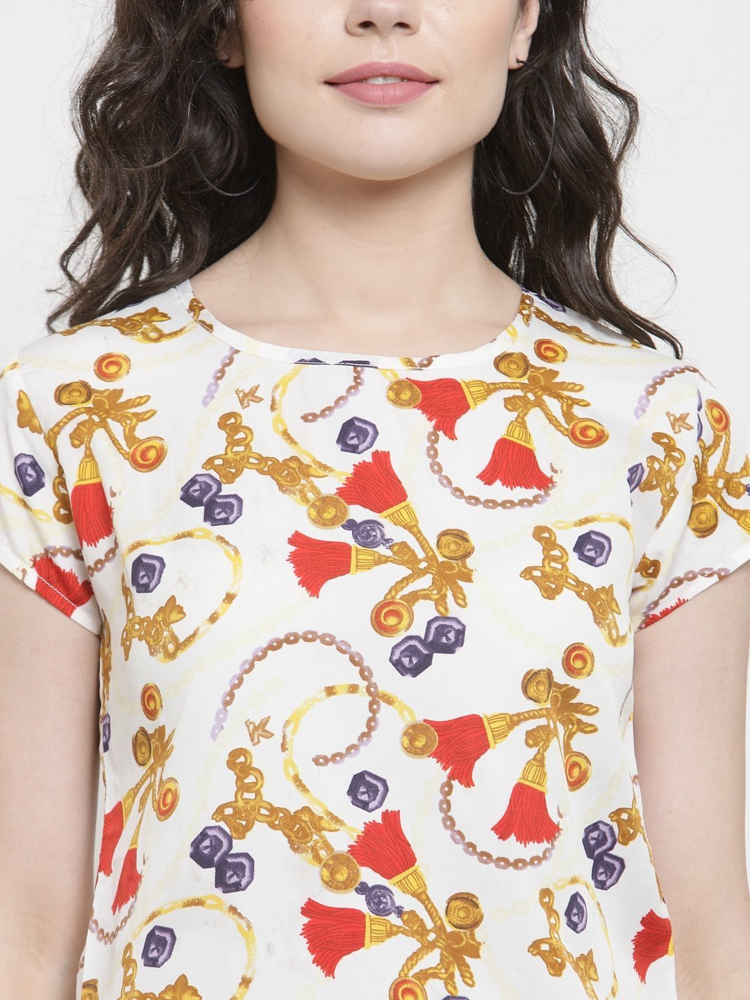 ZARVEY Casual Short Sleeve Printed Women Multicolor Top
