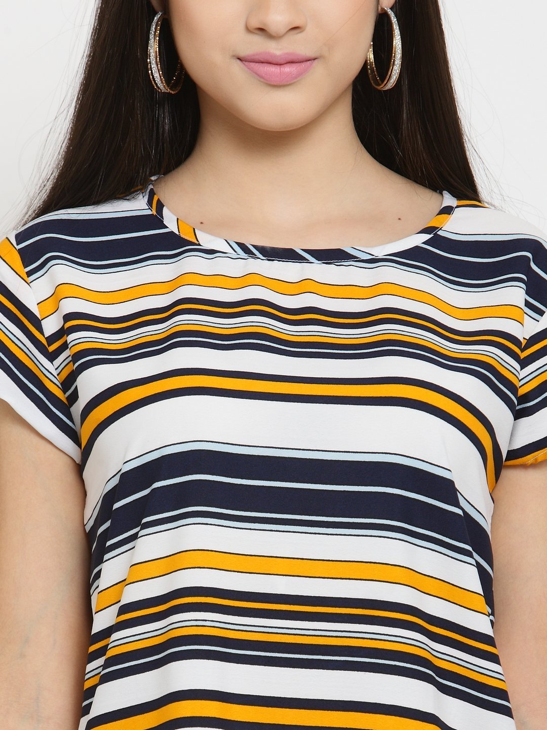 ZARVEY Casual Short Sleeve Striped Women Multicolor Top