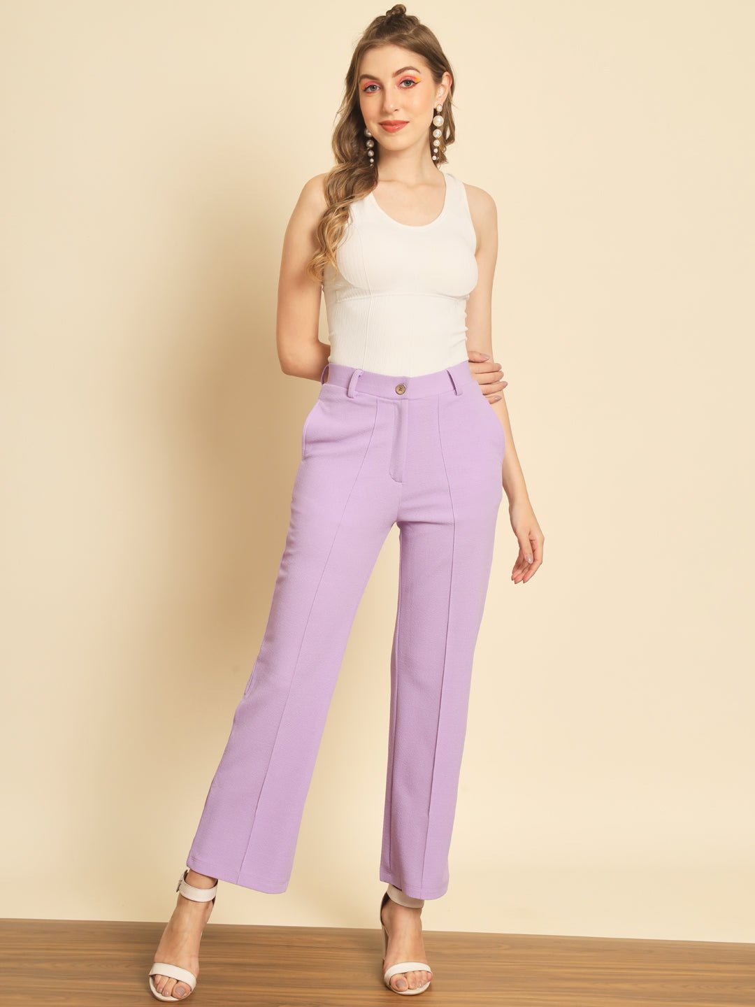Stacked Flame Women Regular Fit Purple Lycra Blend Trousers