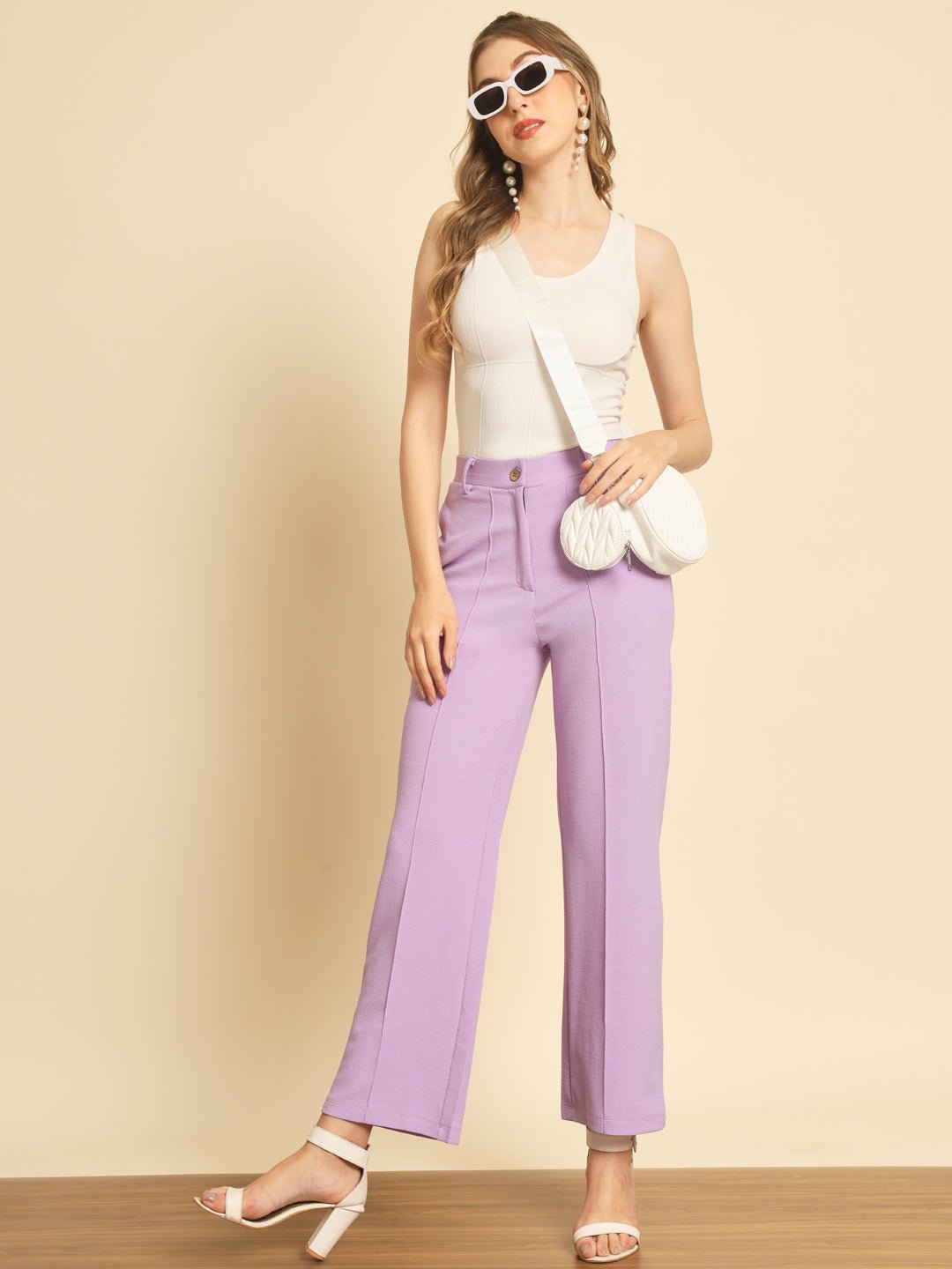 Stacked Flame Women Regular Fit Purple Lycra Blend Trousers