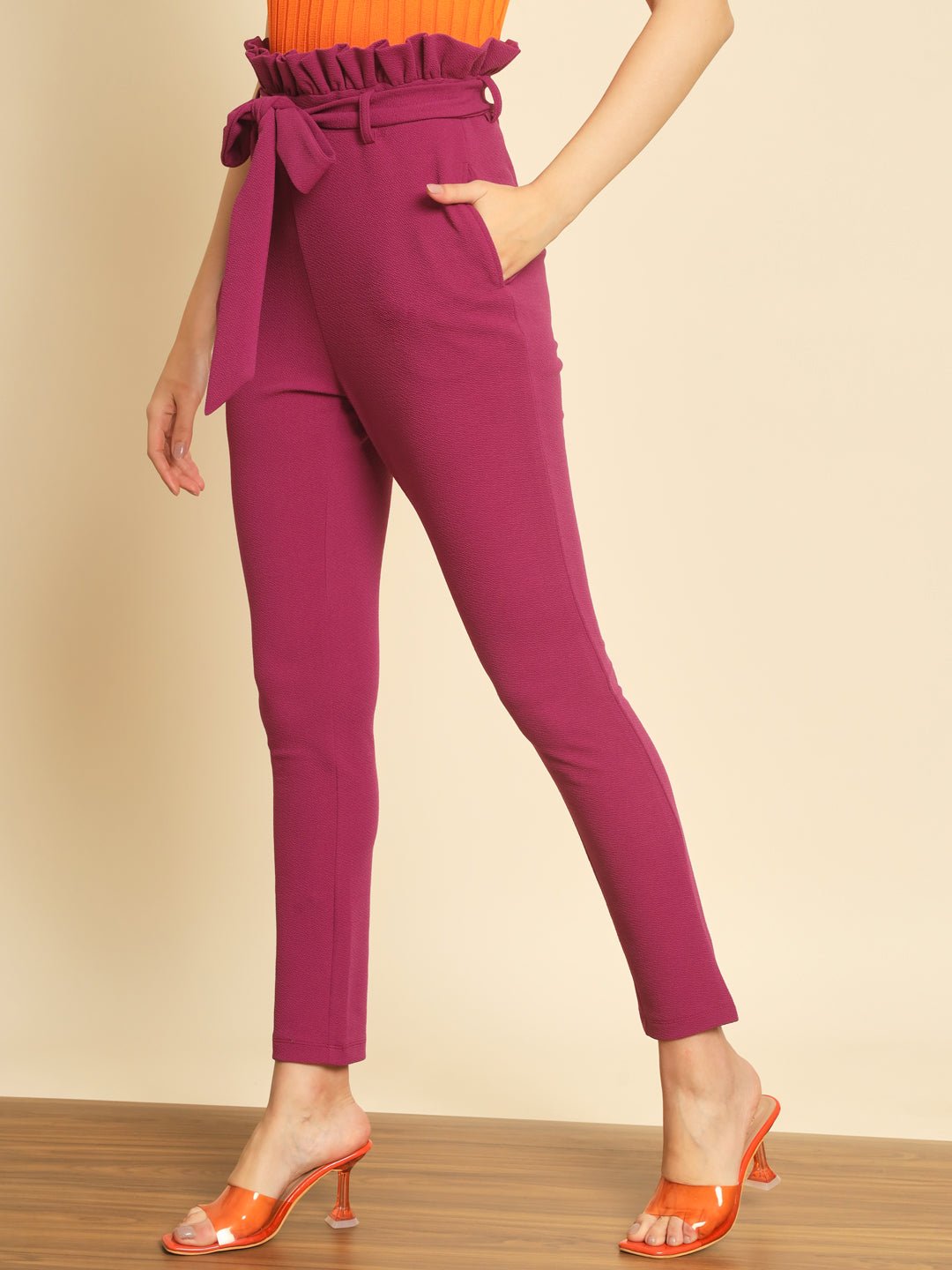 Stacked Flame Women Regular Fit Pink Lycra Blend Trousers