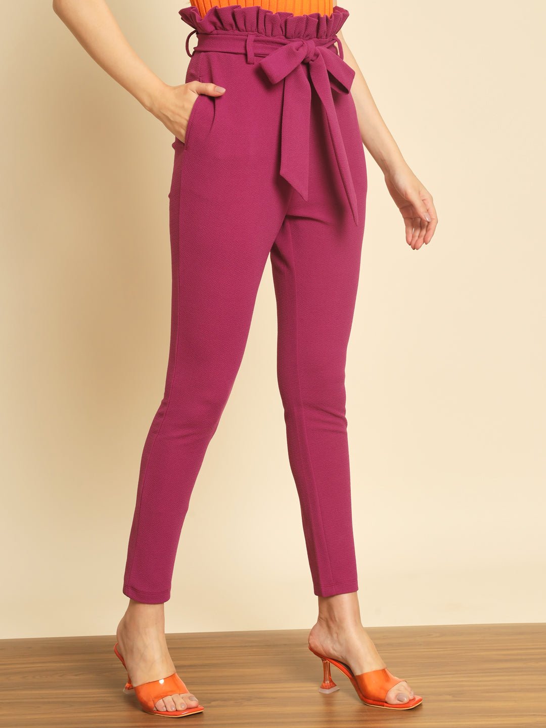 Stacked Flame Women Regular Fit Pink Lycra Blend Trousers