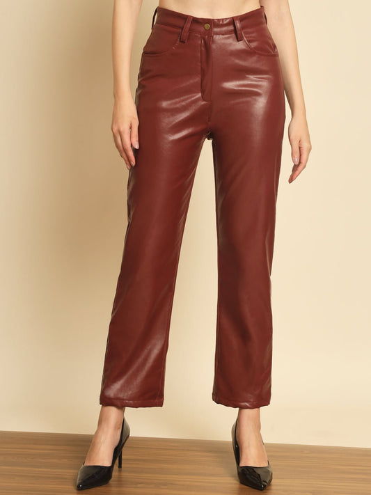 Stacked Flame Women Regular Fit Maroon Lycra Blend Trousers