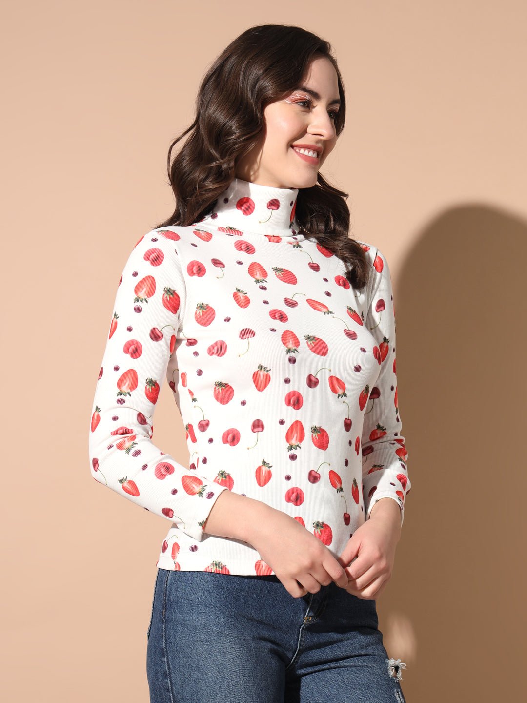 TANDUL Women Printed High Neck Multicolor Sweater