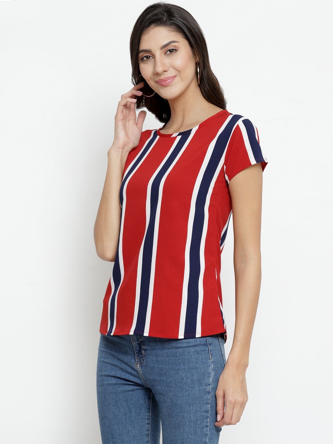 ZARVEY Casual Short Sleeve Striped Women Multicolor Top