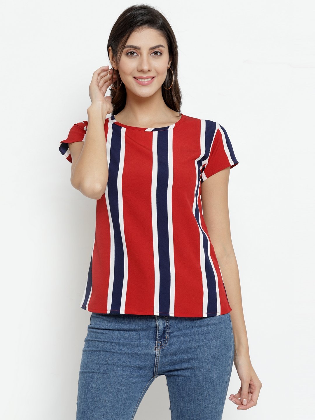 ZARVEY Casual Short Sleeve Striped Women Multicolor Top