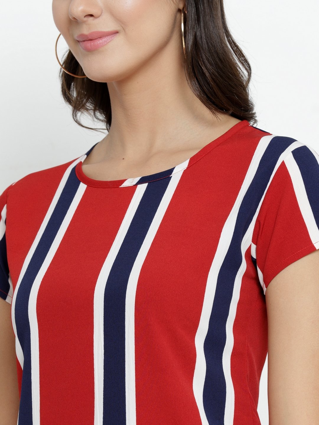 ZARVEY Casual Short Sleeve Striped Women Multicolor Top