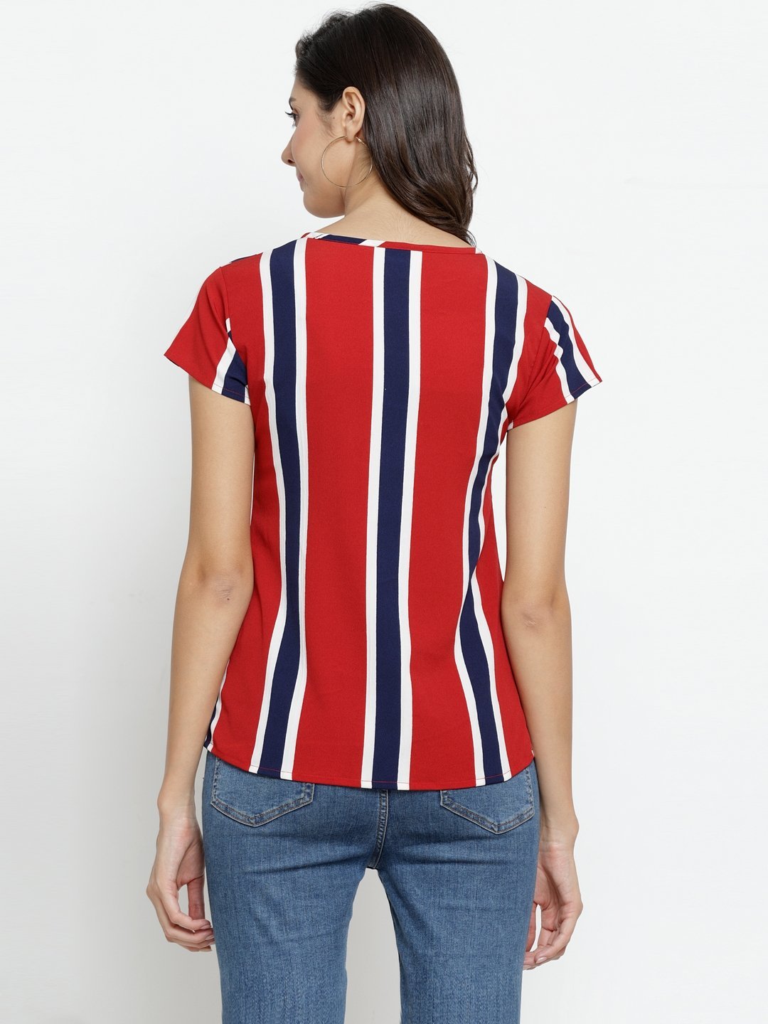 ZARVEY Casual Short Sleeve Striped Women Multicolor Top