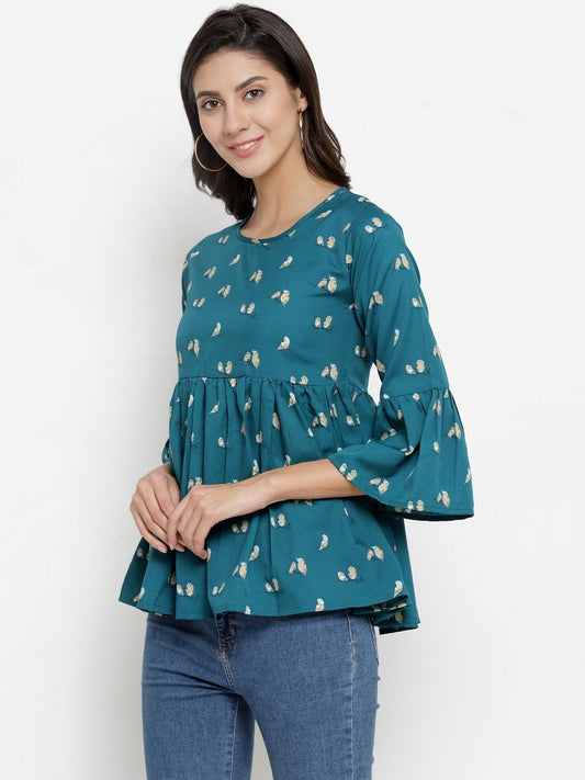 ZARVEY Casual Bell Sleeve Floral Print Women Multicolor Top