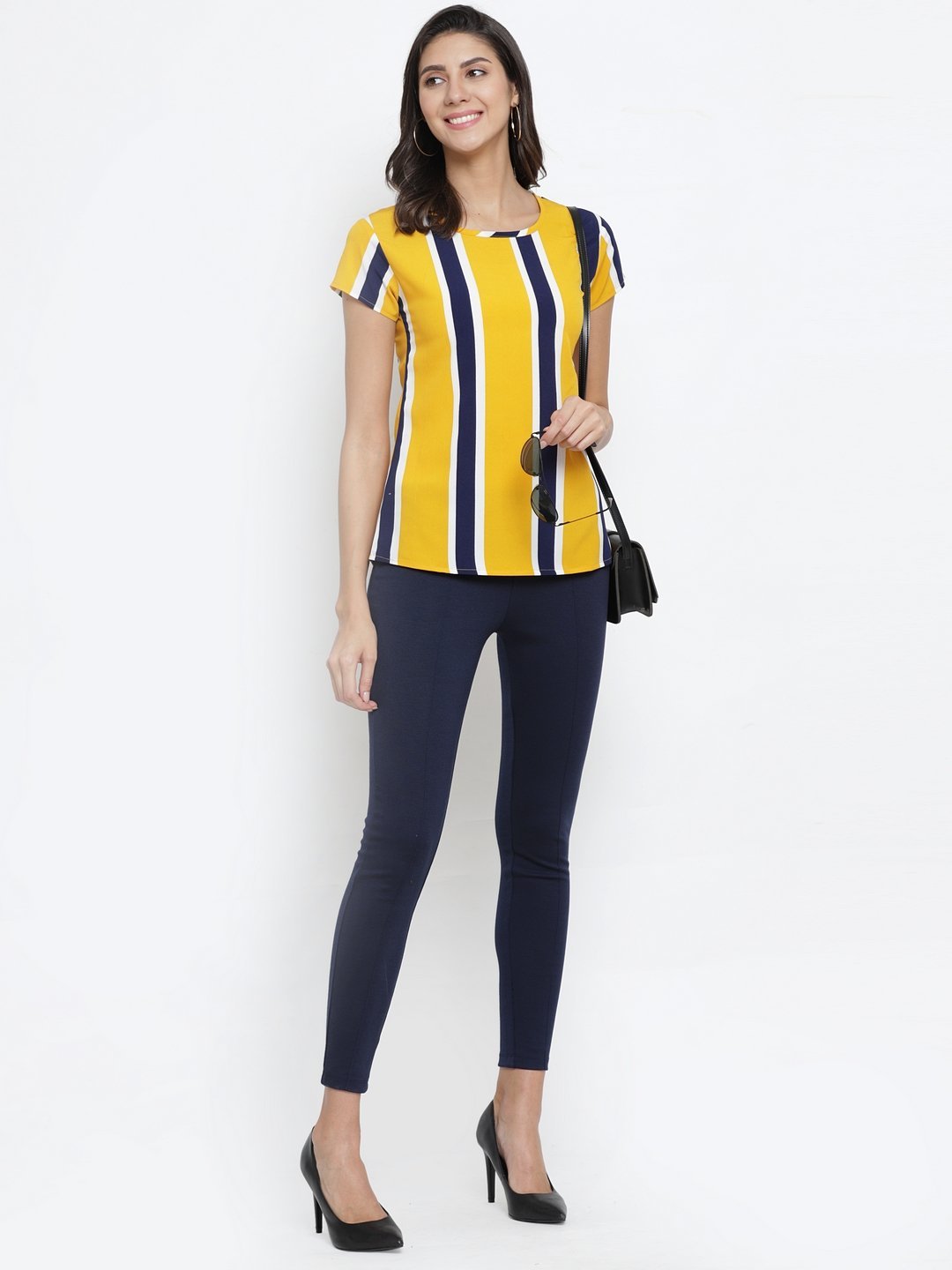 ZARVEY Casual Short Sleeve Striped Women Multicolor Top