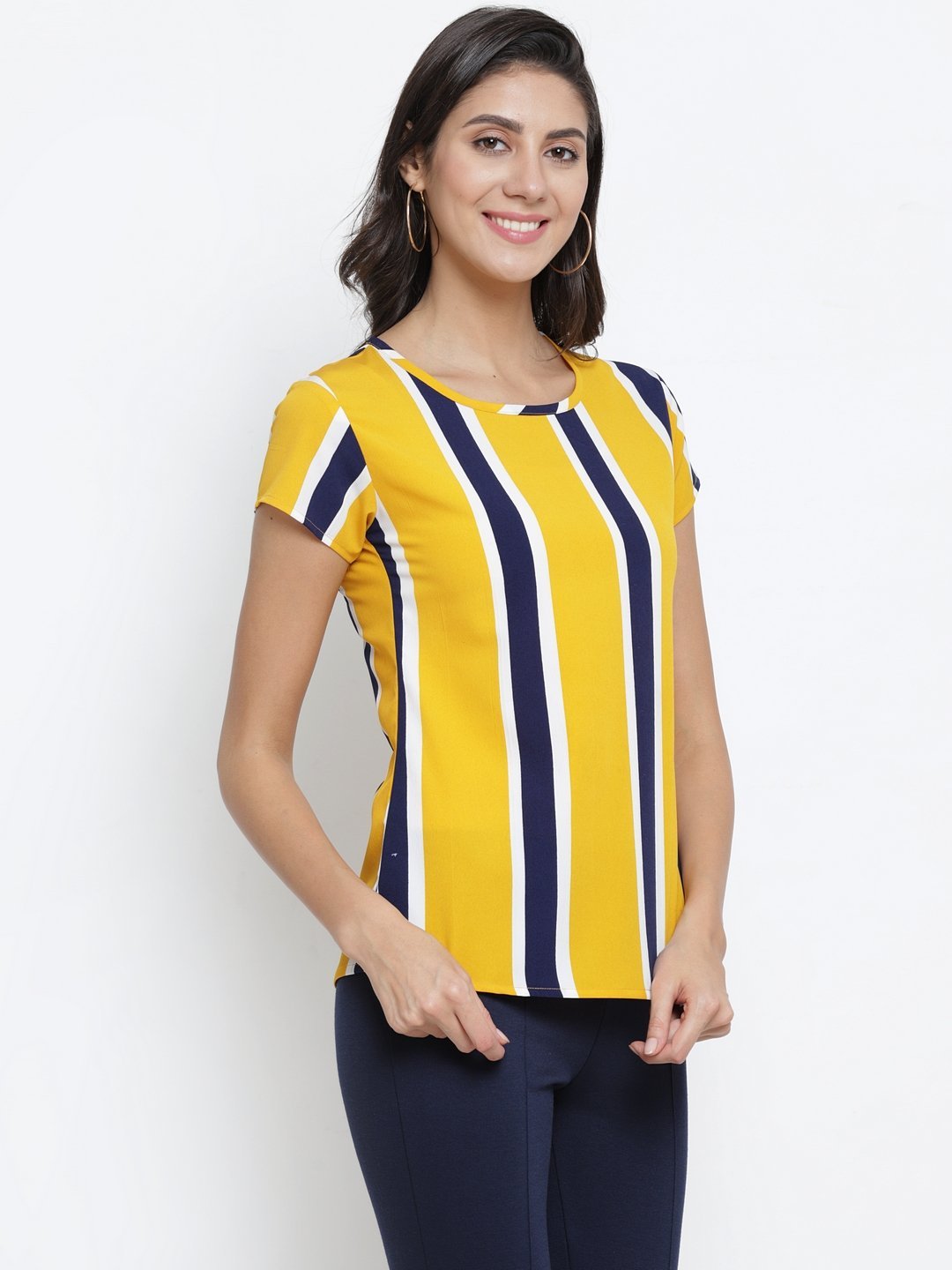 ZARVEY Casual Short Sleeve Striped Women Multicolor Top