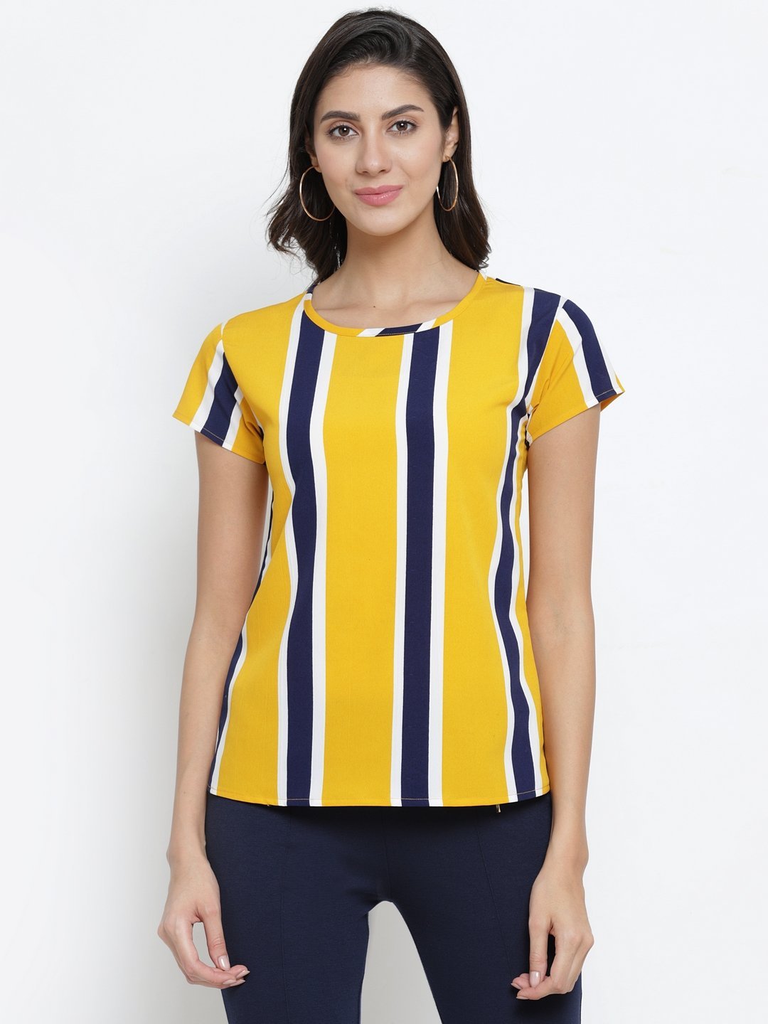 ZARVEY Casual Short Sleeve Striped Women Multicolor Top