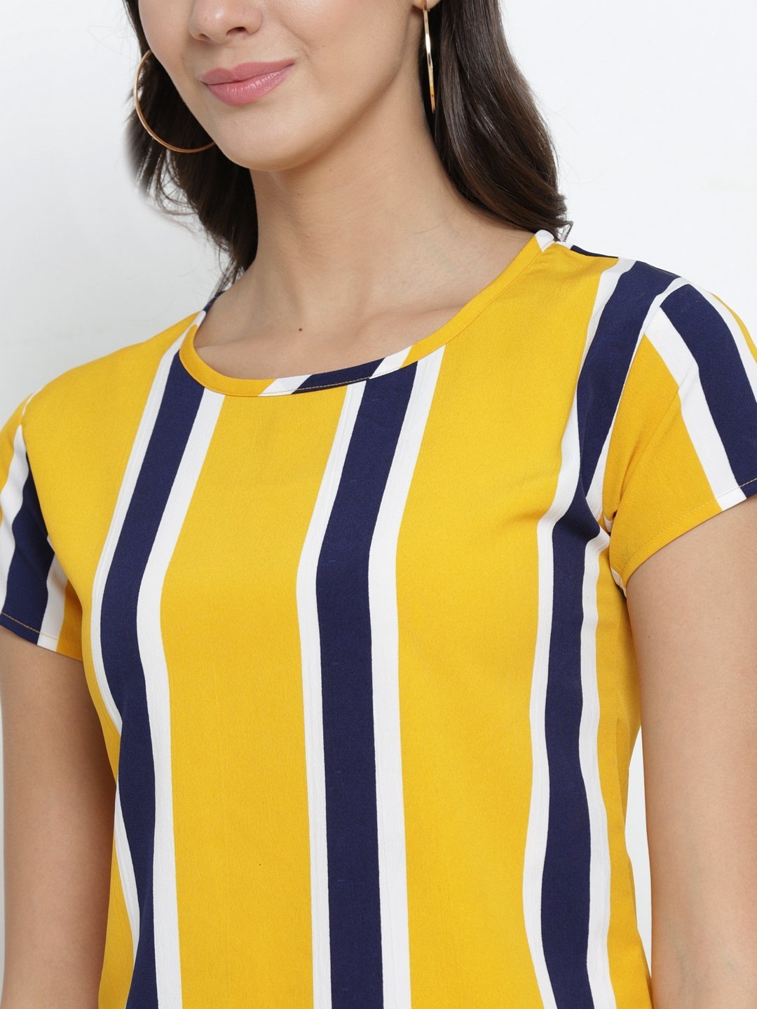 ZARVEY Casual Short Sleeve Striped Women Multicolor Top
