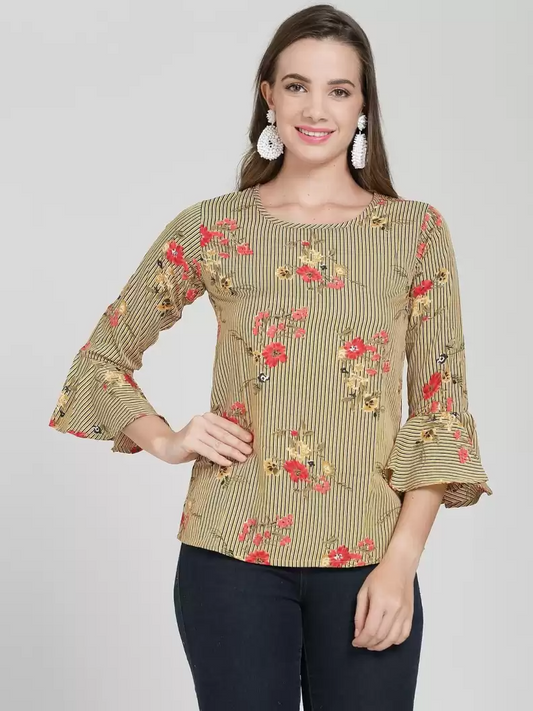 TANDUL  Casual Bell Sleeves Floral Print Women Multicolor Top