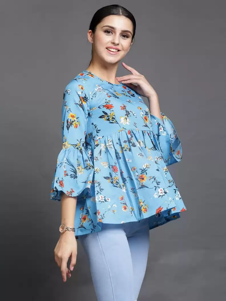 TANDUL  Casual Bell Sleeves Printed Women Multicolor Top