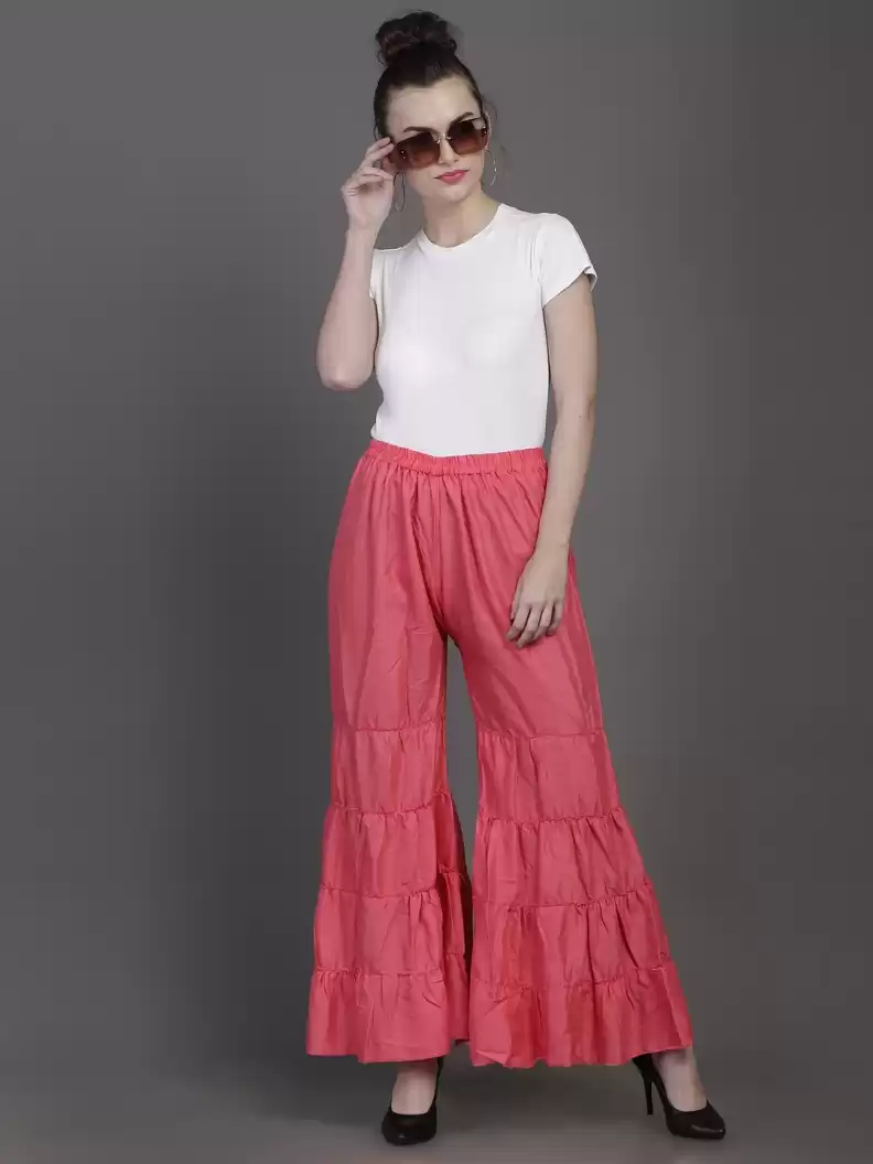 Stacked Flame Regular Fit Women Pink Rayon Trousers