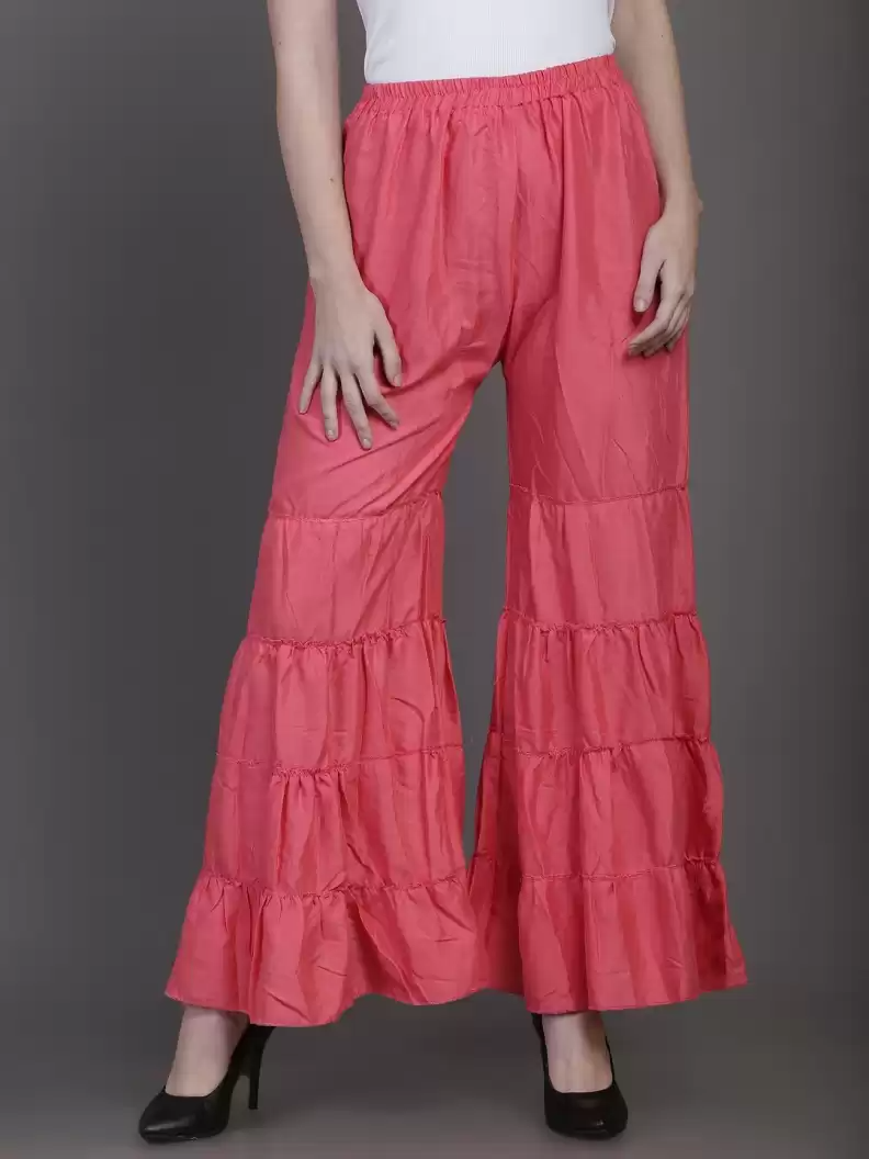 Stacked Flame Regular Fit Women Pink Rayon Trousers