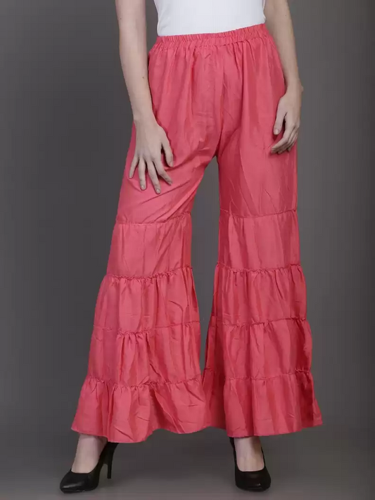 Stacked Flame Regular Fit Women Pink Rayon Trousers