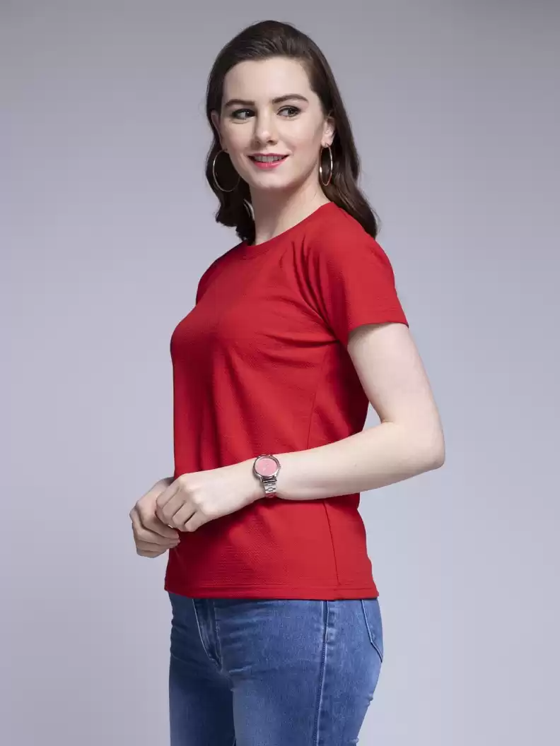 TANDUL  Casual Regular Sleeves Solid Women Red Top