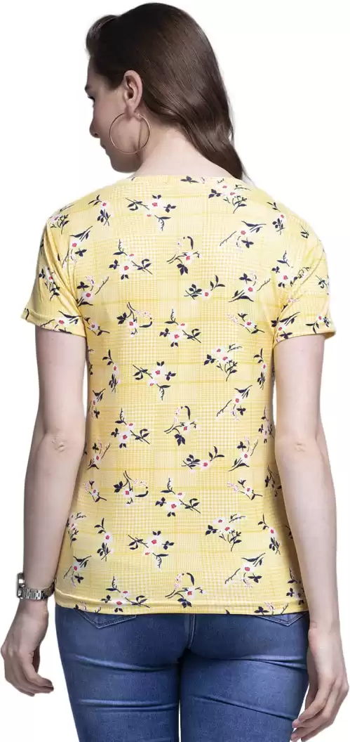TANDUL  Casual Regular Sleeves Floral Print Women Yellow Top