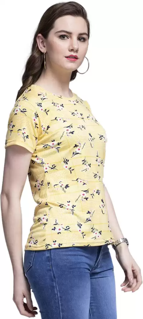 TANDUL  Casual Regular Sleeves Floral Print Women Yellow Top