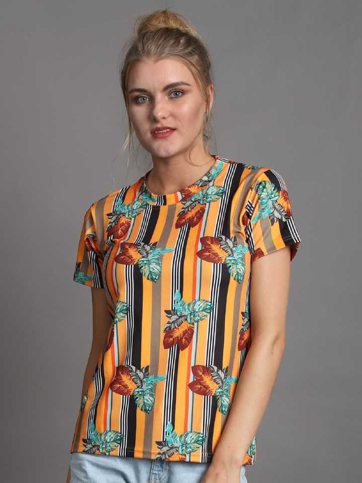 TANDUL  Printed Women Round Neck Multicolor T-Shirt