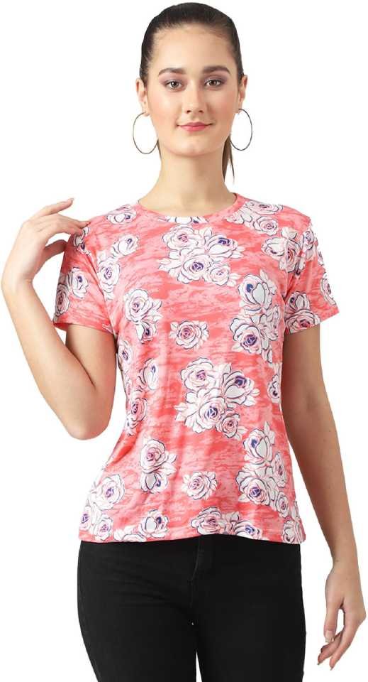 Stacked Flame Printed Women Round Neck Multicolor T-Shirt