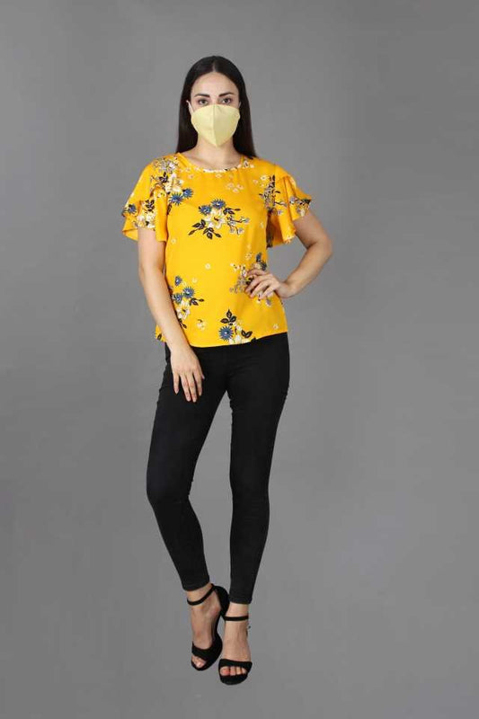 TANDUL  Casual Butterfly Sleeves Floral Print Women Multicolor Top