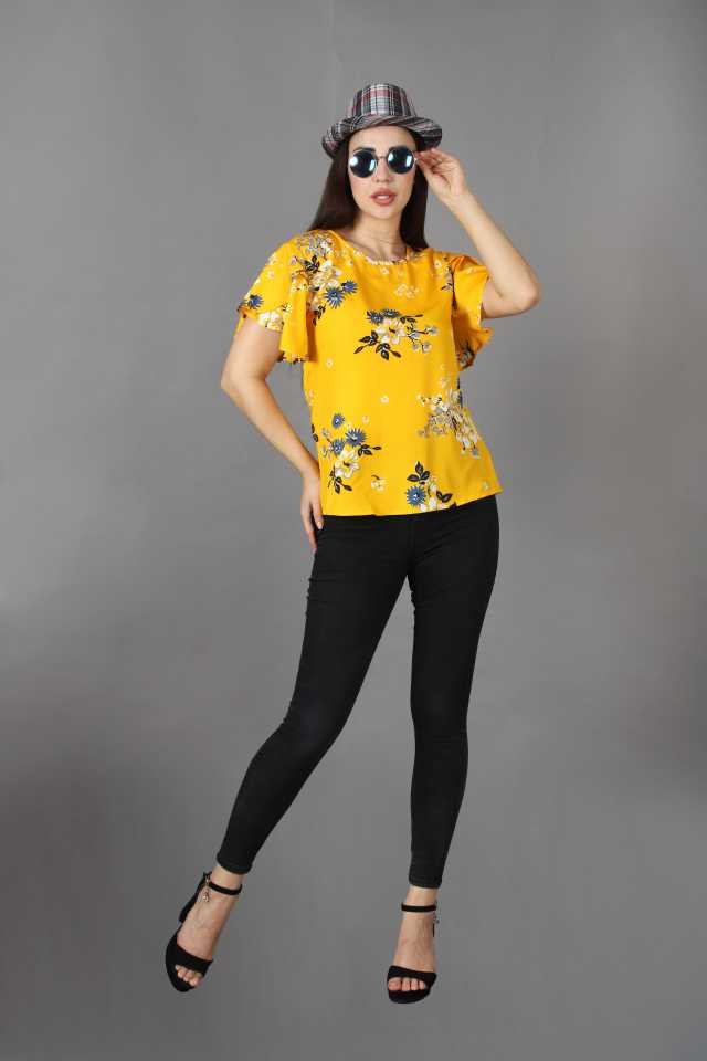 TANDUL  Casual Butterfly Sleeves Floral Print Women Multicolor Top