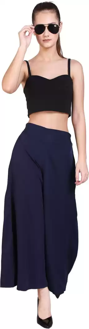 Stacked Flame  Flared Women BLUE Crepe Trousers