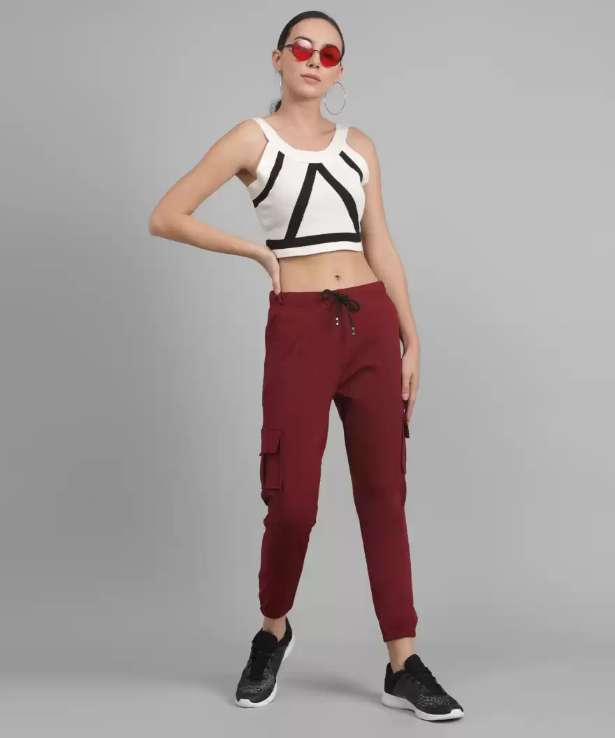 Stacked Flame Regular Fit Women Maroon Lycra Blend Trousers