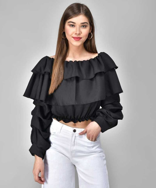 TANDUL  Casual Regular Sleeves Solid Women Black Top